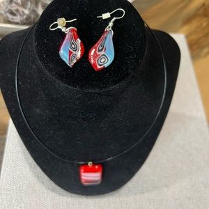 Glass earrings and pendant - red & black